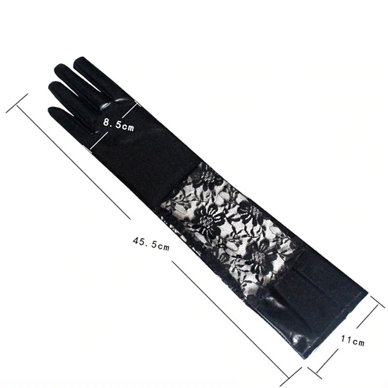 Gothic Women Thin Leather Long Gloves / Alternative Fashion Occult Witch Accessories