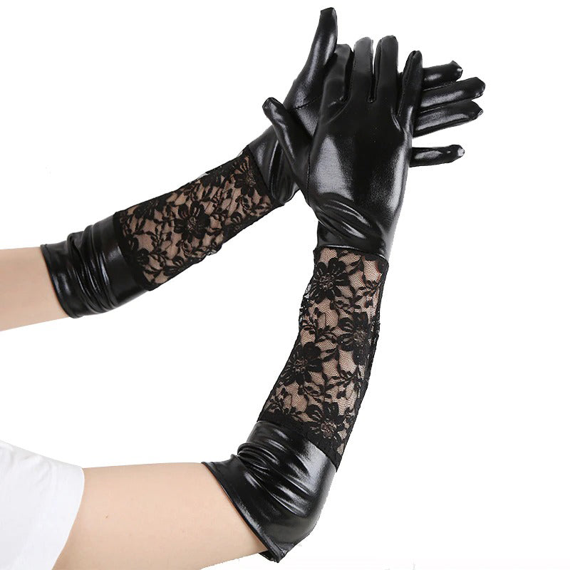 Gothic Women Thin Leather Long Gloves / Alternative Fashion Occult Witch Accessories