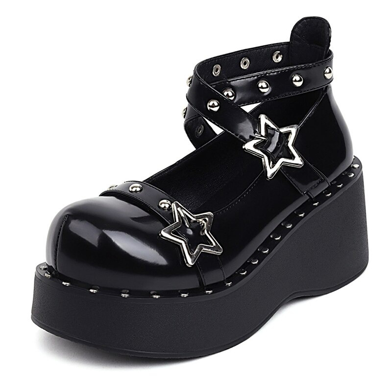 Gothic Women Wedges Pumps on Platform / Fashion Shoes With Rivets Rhinestone For Autumn