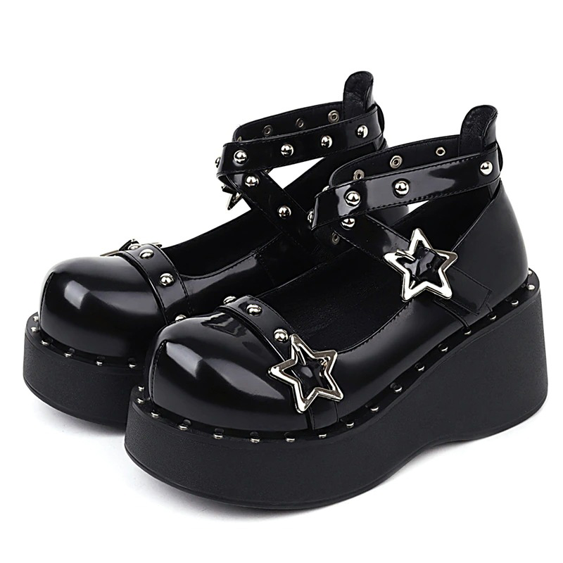 Gothic Women Wedges Pumps on Platform / Fashion Shoes With Rivets Rhinestone For Autumn
