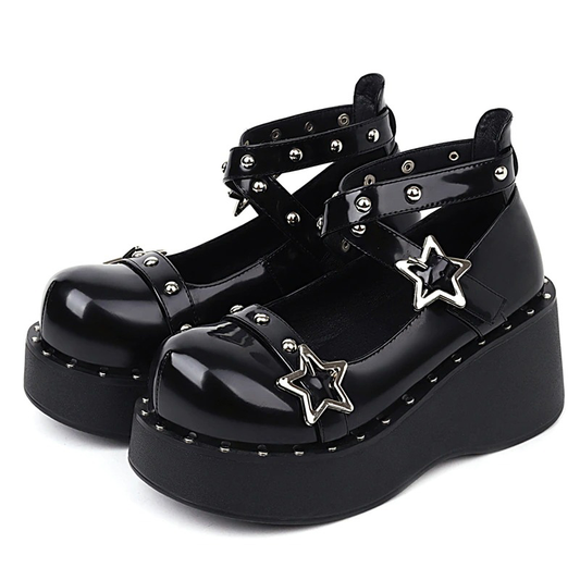 Gothic Women Wedges Pumps on Platform / Fashion Shoes With Rivets Rhinestone For Autumn