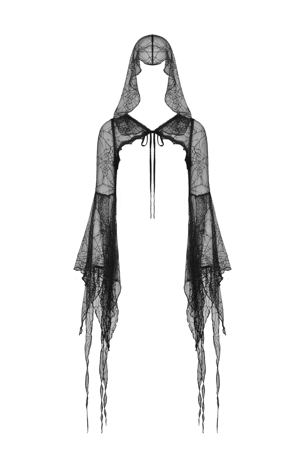 Gothic Women's Black Sheer Delicate Lace Hooded Cape