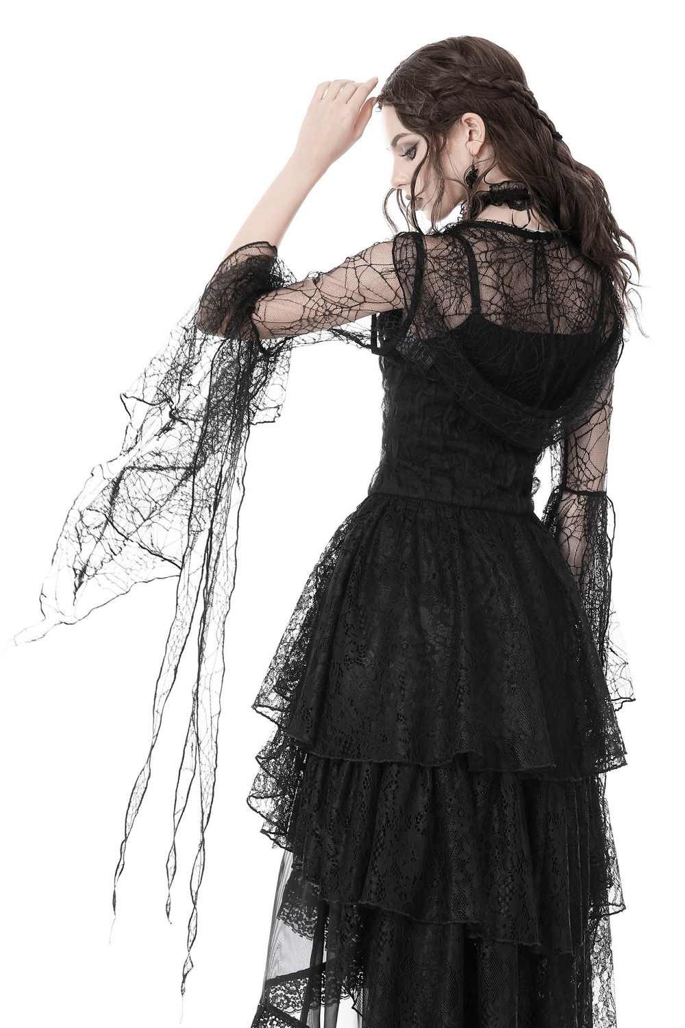 Gothic Women's Black Sheer Delicate Lace Hooded Cape