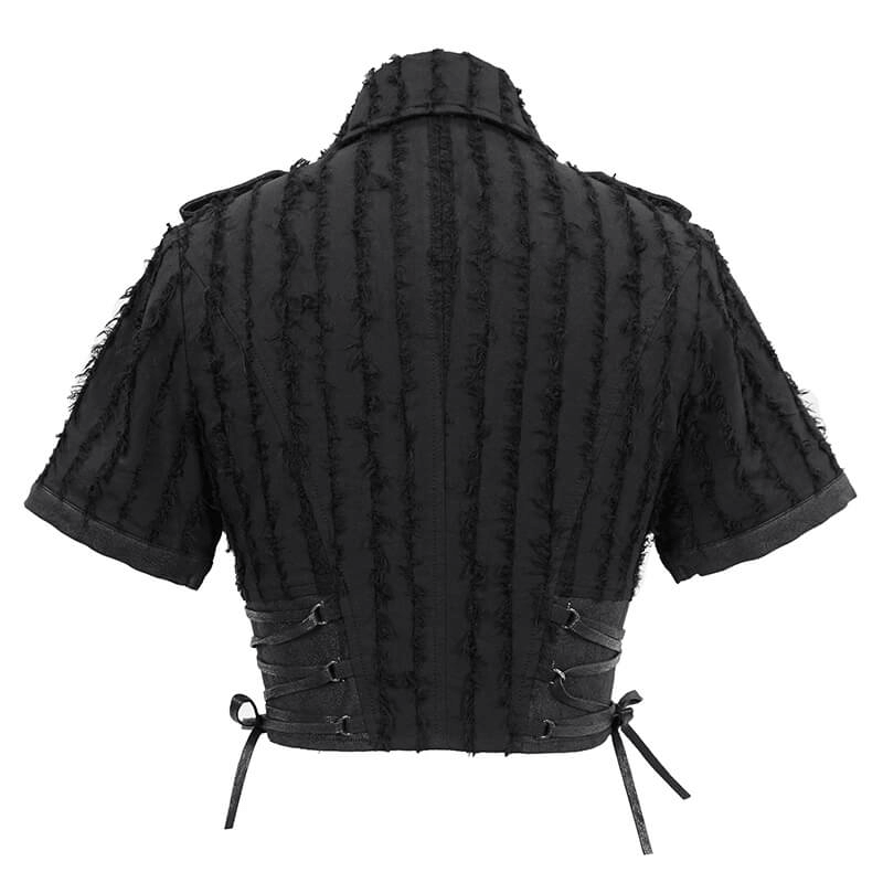 Gothic Women's Black Short Sleeve Blouse / Original Lady Turn-down Collar Short Shirt on Buttons