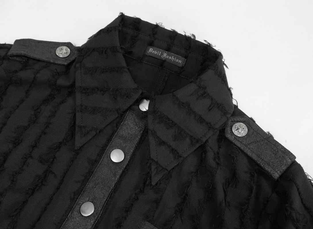 Gothic Women's Black Short Sleeve Blouse / Original Lady Turn-down Collar Short Shirt on Buttons