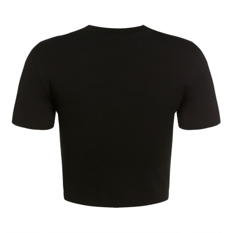 Gothic Women's Black Short Sleeve Top / Sexy Bodycon O neck Cropped T-shirts with Spider Print