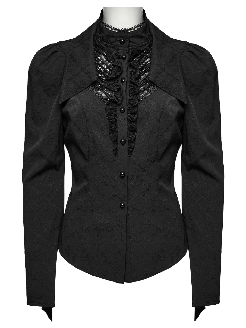 Gothic Women's Blouse with Lace-Up Back and Double Collar