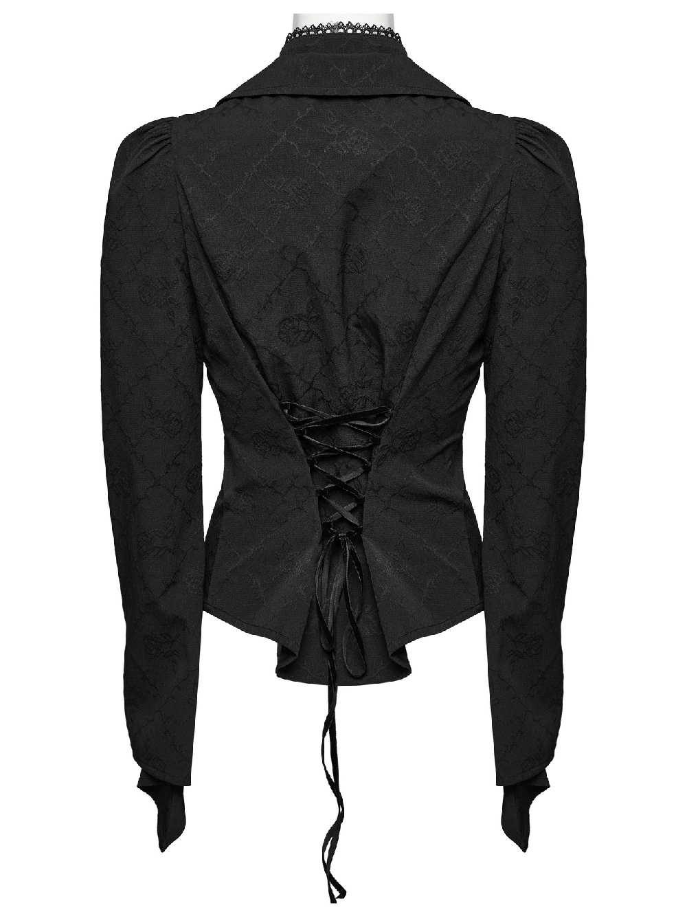 Gothic Women's Blouse with Lace-Up Back and Double Collar