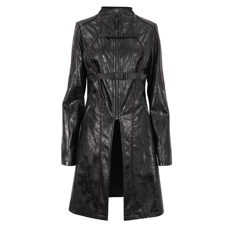Gothic Women's Buckle Straps Faux Leather Mid-Length Coat