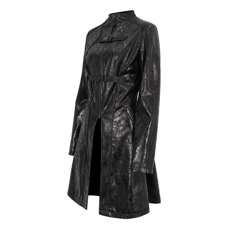 Gothic Women's Buckle Straps Faux Leather Mid-Length Coat