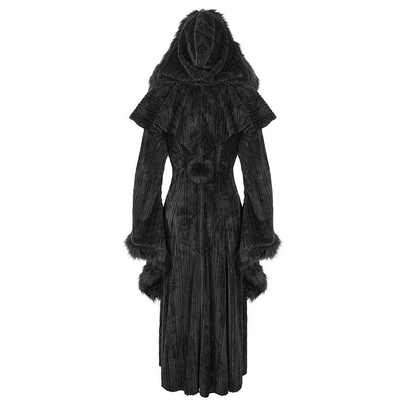 Gothic Women's Flared Sleeved Fluffy Coat with Hood / Vintage Warm Long Cape Coat