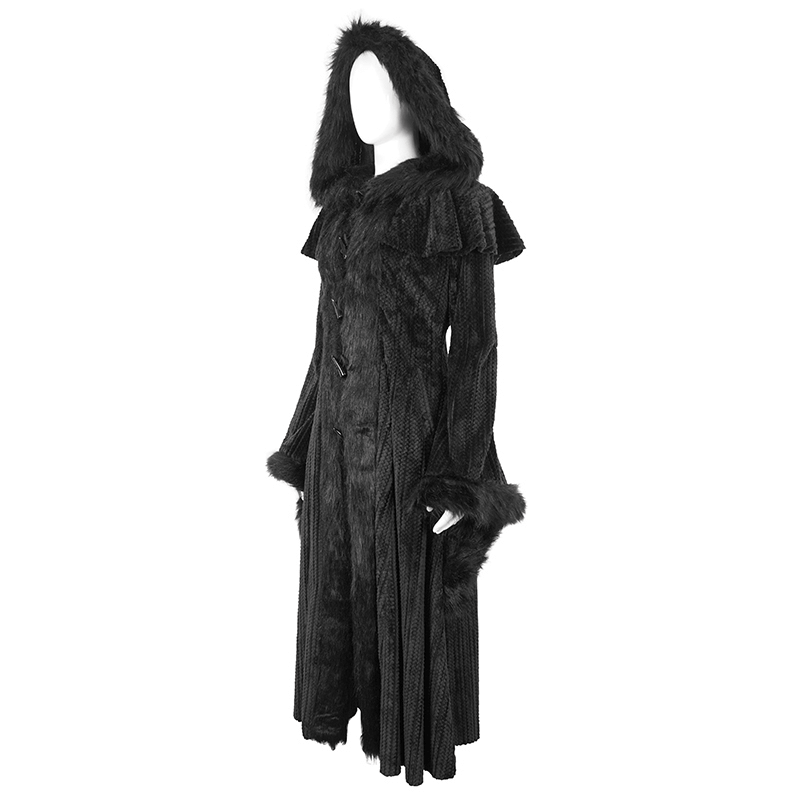 Gothic Women's Flared Sleeved Fluffy Coat with Hood / Vintage Warm Long Cape Coat