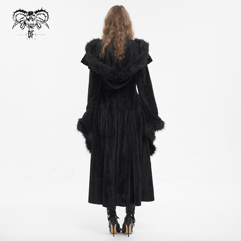 Gothic Women's Flared Sleeved Fluffy Coat with Hood / Vintage Warm Long Cape Coat