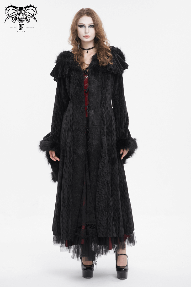 Gothic Women's Flared Sleeved Fluffy Coat with Hood / Vintage Warm Long Cape Coat