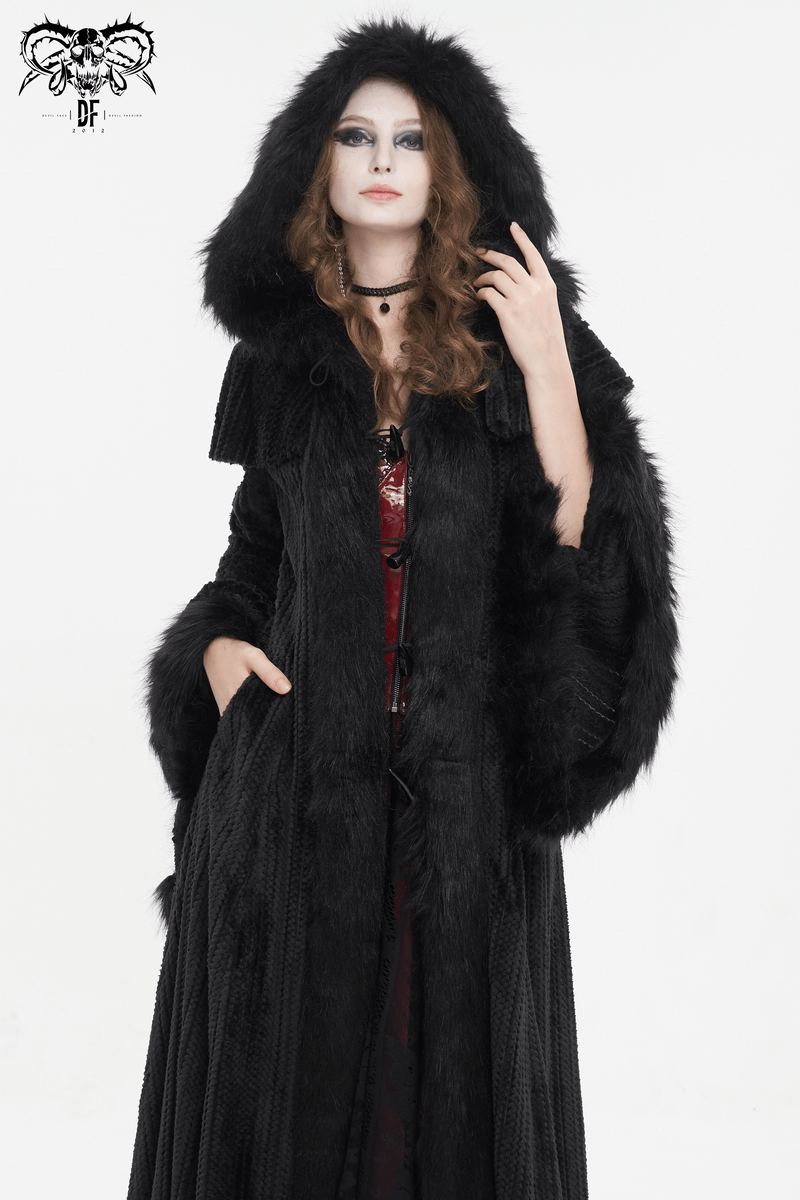 Gothic Women's Flared Sleeved Fluffy Coat with Hood / Vintage Warm Long Cape Coat
