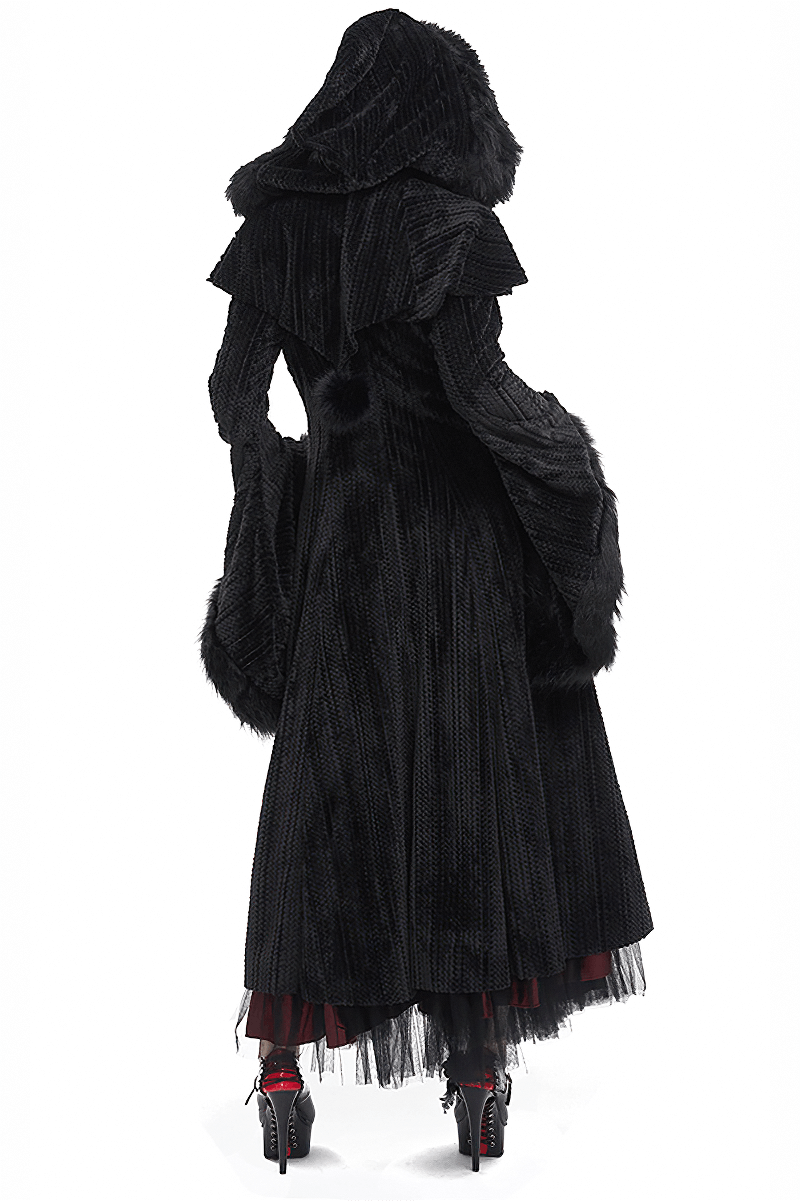 Gothic Women's Flared Sleeved Fluffy Coat with Hood / Vintage Warm Long Cape Coat