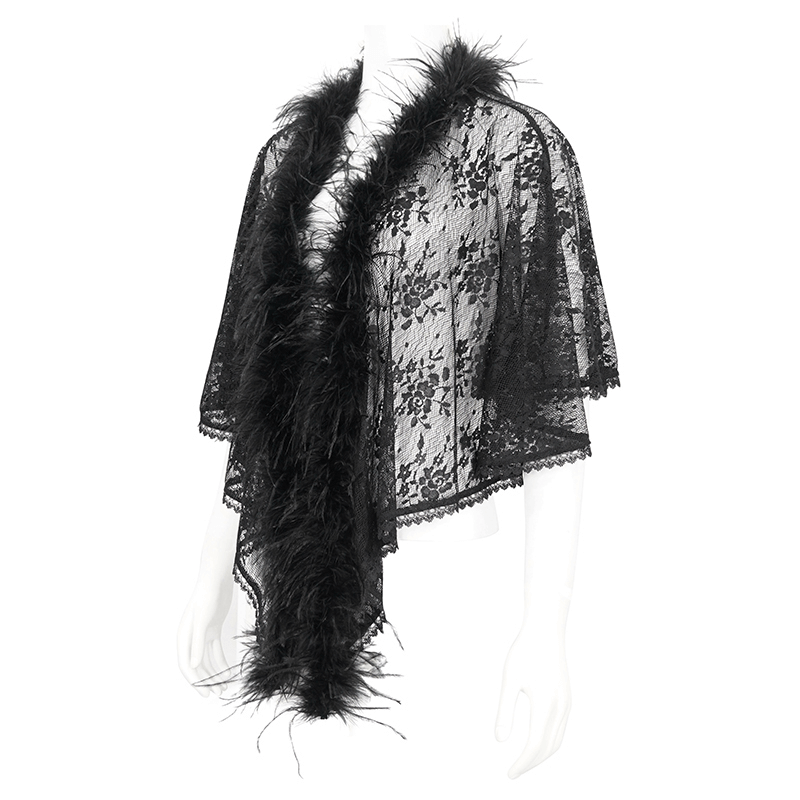 Gothic Women's Floral Lace Pattern Cape with Irregular Fluffy Hem