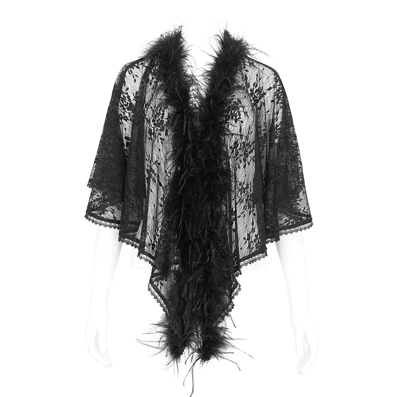 Gothic Women's Floral Lace Pattern Cape with Irregular Fluffy Hem