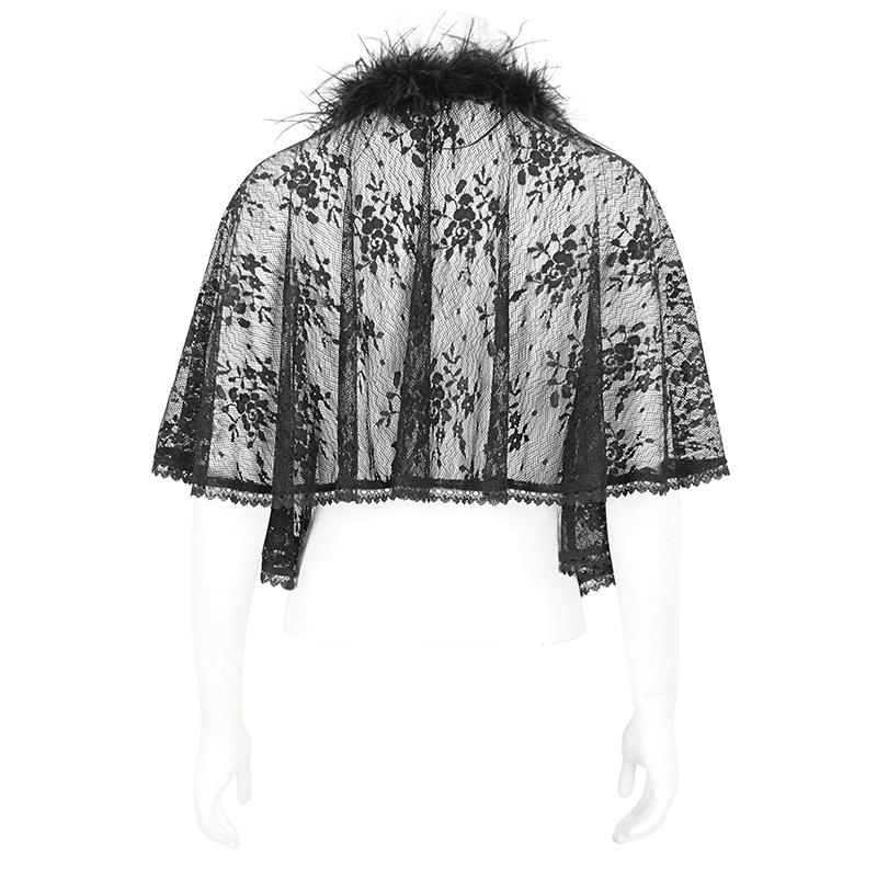 Gothic Women's Floral Lace Pattern Cape with Irregular Fluffy Hem