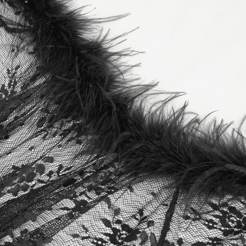 Gothic Women's Floral Lace Pattern Cape with Irregular Fluffy Hem