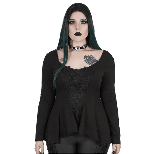 Gothic Women's Lace Accent Flared Sleeves Fitted Top