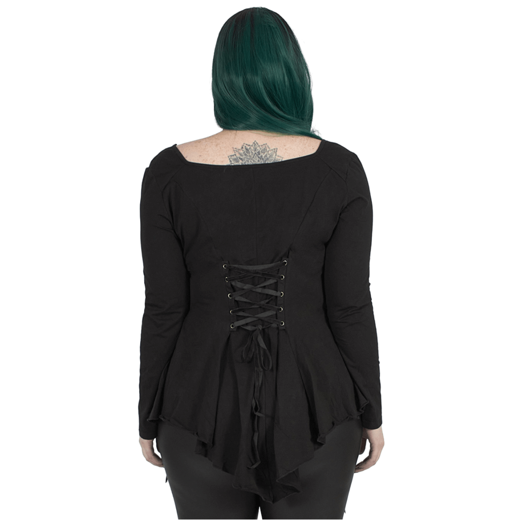 Gothic Women's Lace Accent Flared Sleeves Fitted Top