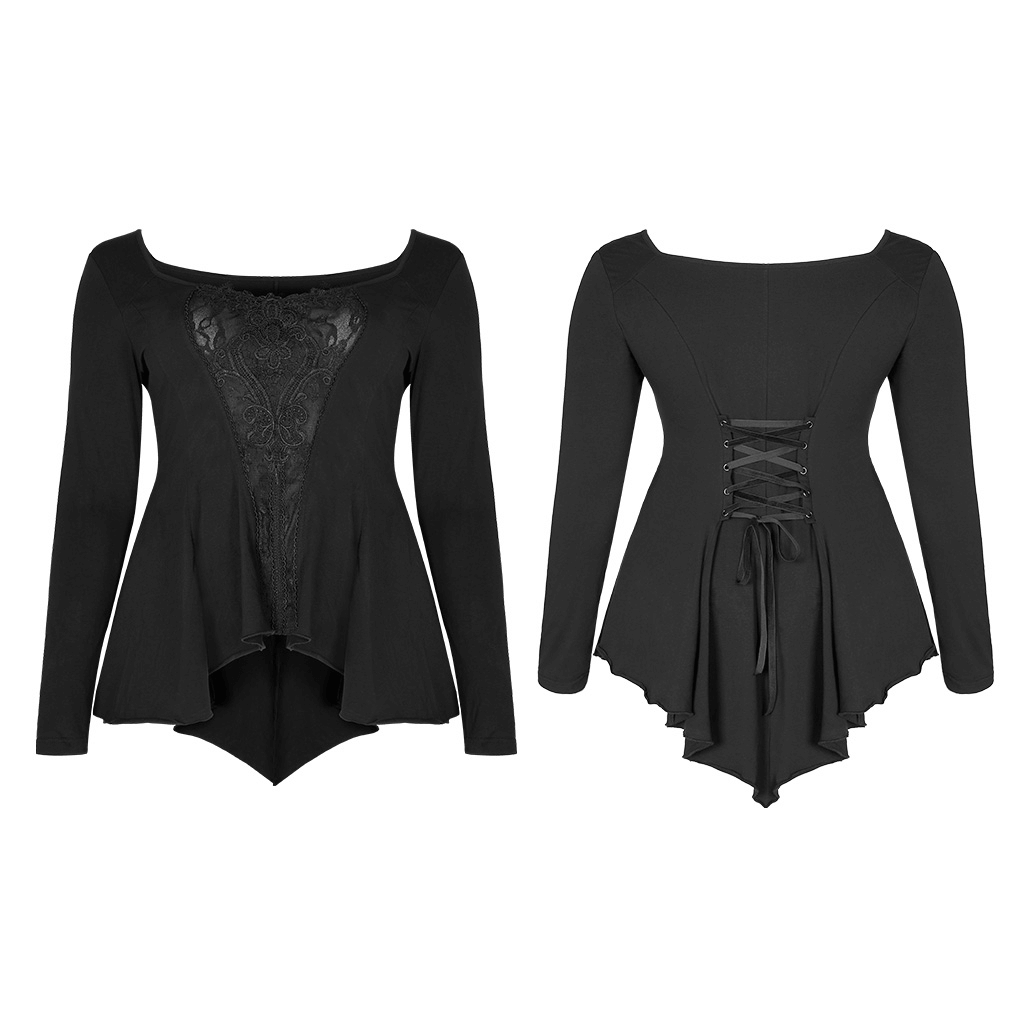 Gothic Women's Lace Accent Flared Sleeves Fitted Top