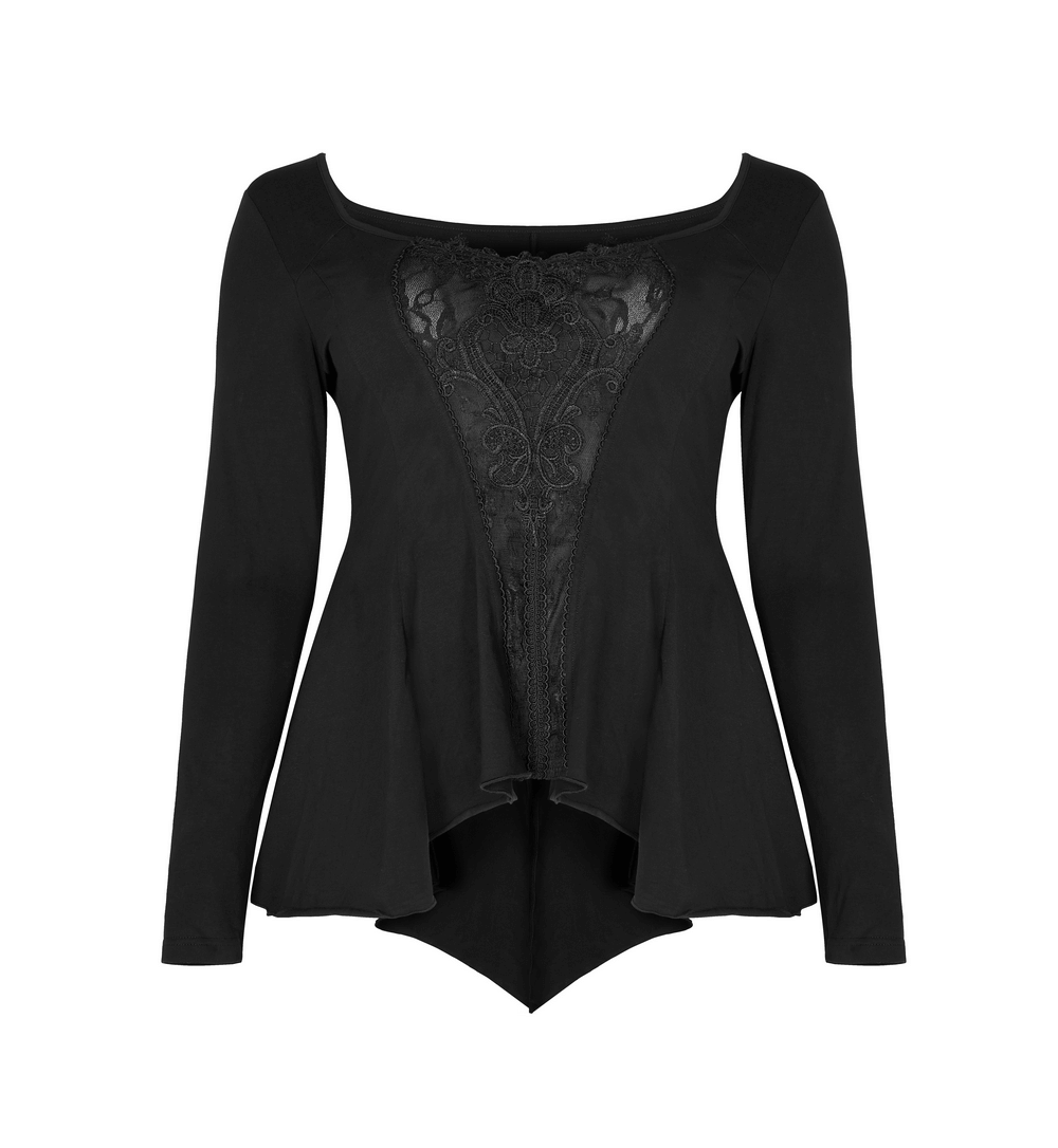Gothic Women's Lace Accent Flared Sleeves Fitted Top
