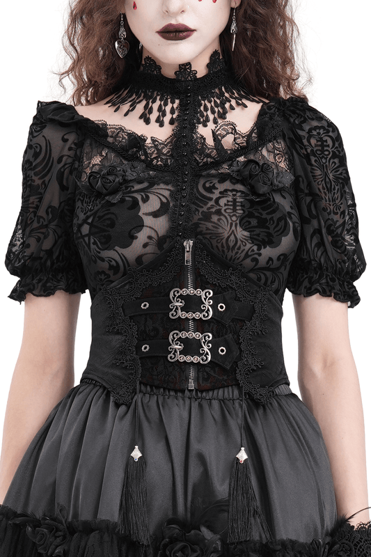 Gothic Women's Lace Corset Belt with Tassel Detail
