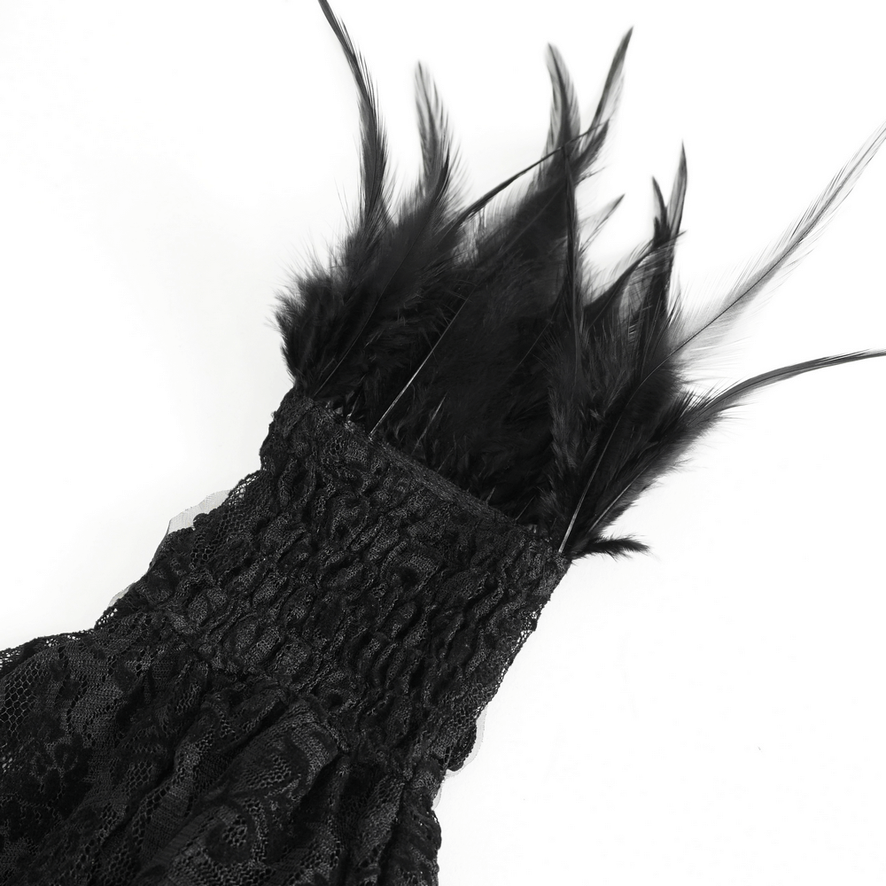 Gothic Women's Lace Fingerless Gloves with Feathers