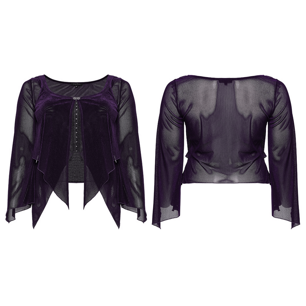 Gothic Women's Layered Mesh Top with Gorgeous Lace Hooks