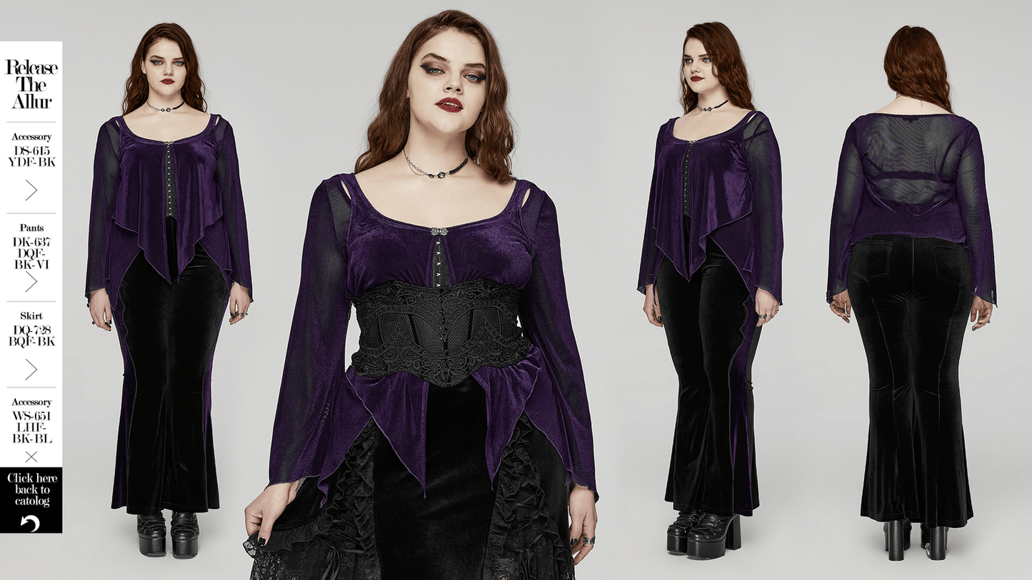 Gothic Women's Layered Mesh Top with Gorgeous Lace Hooks