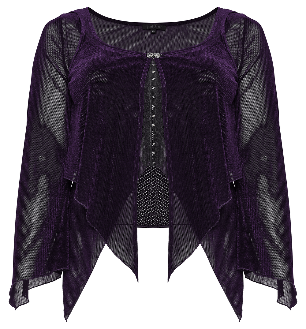 Gothic Women's Layered Mesh Top with Gorgeous Lace Hooks