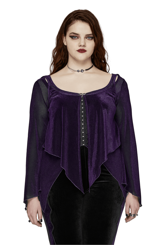 Gothic Women's Layered Mesh Top with Gorgeous Lace Hooks