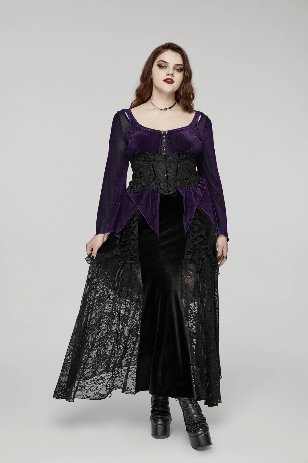 Gothic Women's Layered Mesh Top with Gorgeous Lace Hooks