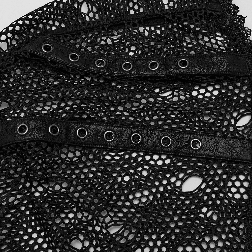 Gothic Women's Ripped Mesh and Lace Cropped Hoodie