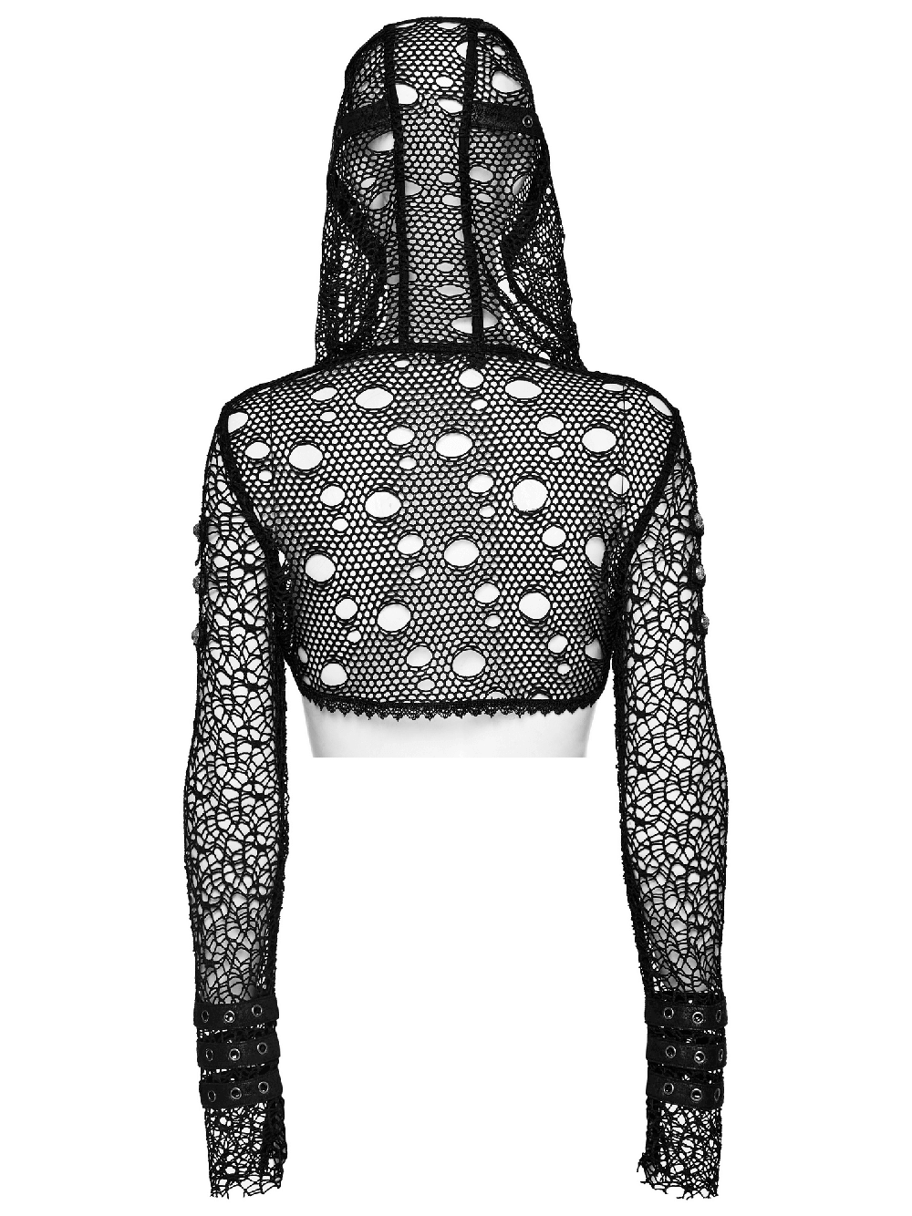 Gothic Women's Ripped Mesh and Lace Cropped Hoodie