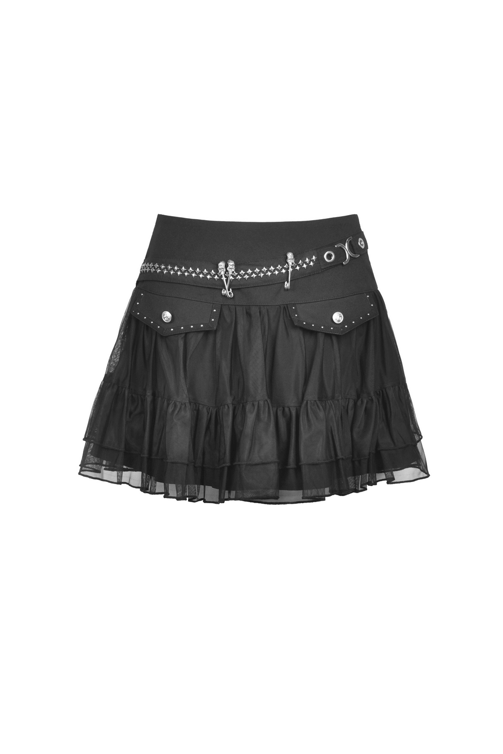 Gothic Women's Short Pleated Skirt with Chains and Studs
