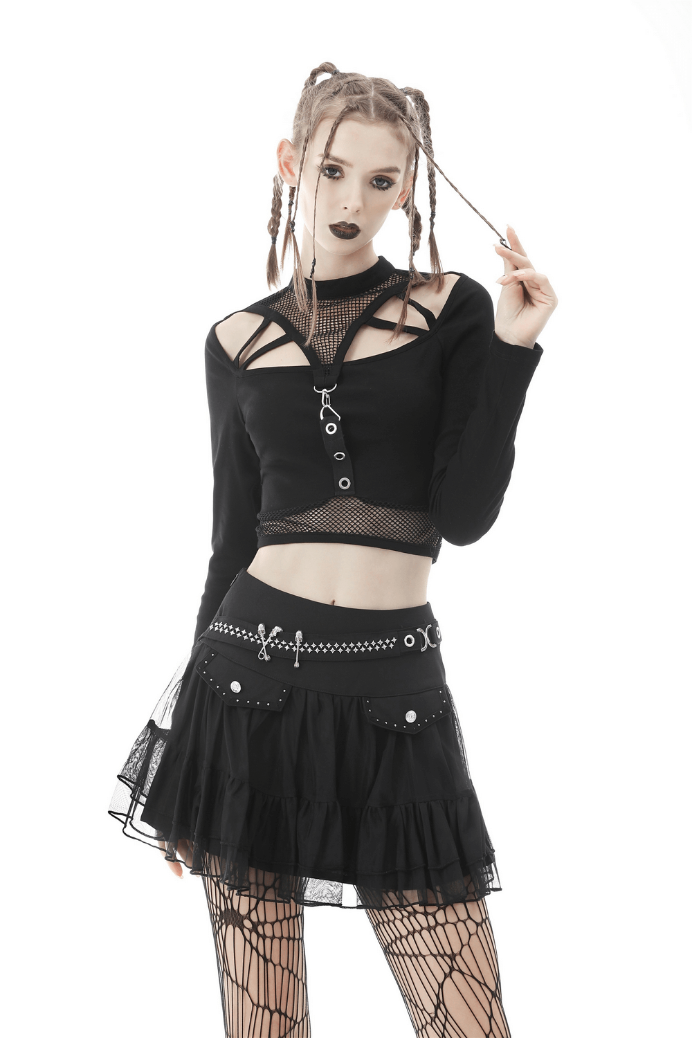Gothic Women's Short Pleated Skirt with Chains and Studs