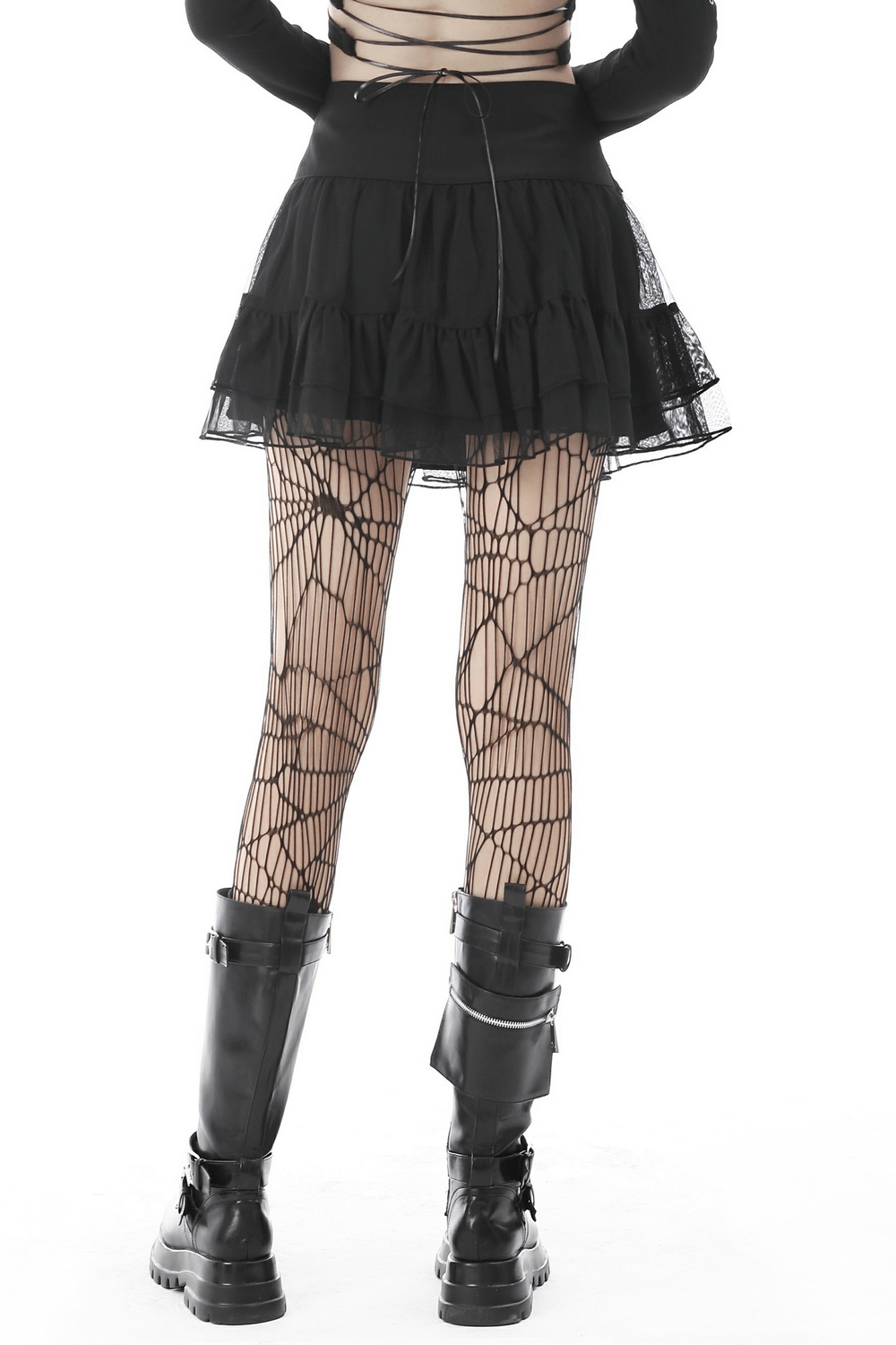 Gothic Women's Short Pleated Skirt with Chains and Studs