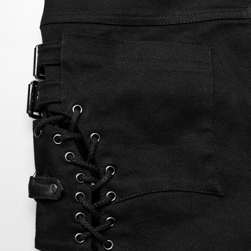 Gothic Women's Shorts with Low Waist and Side Laces