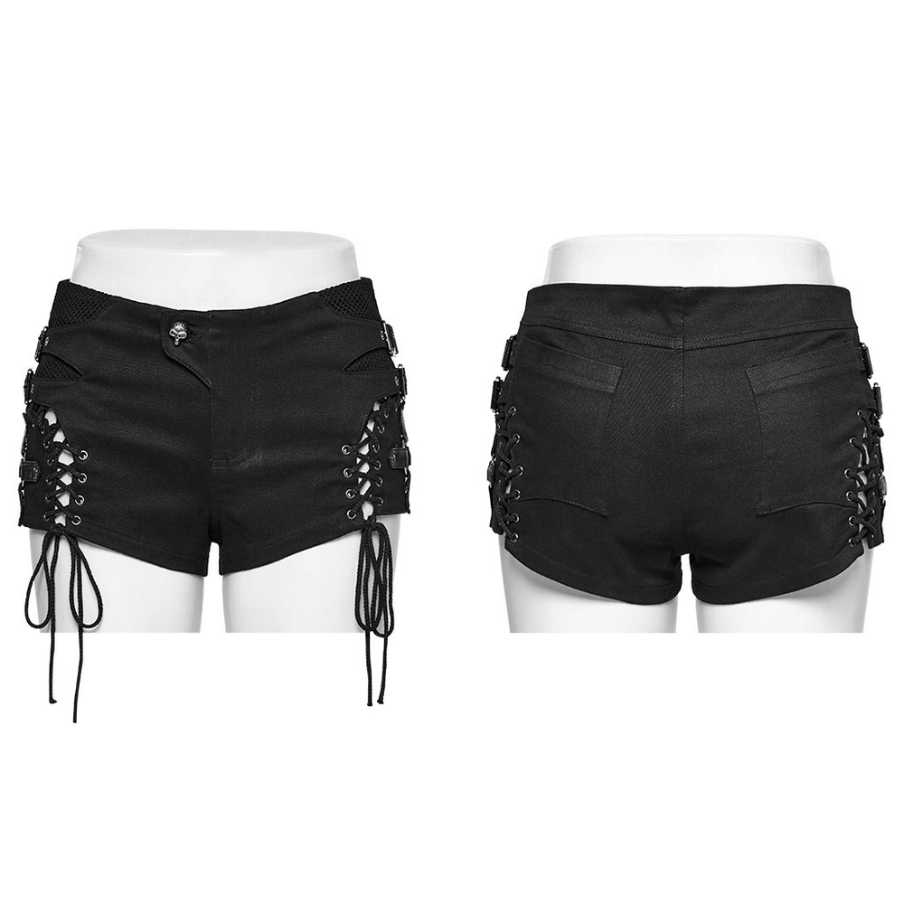 Gothic Women's Shorts with Low Waist and Side Laces