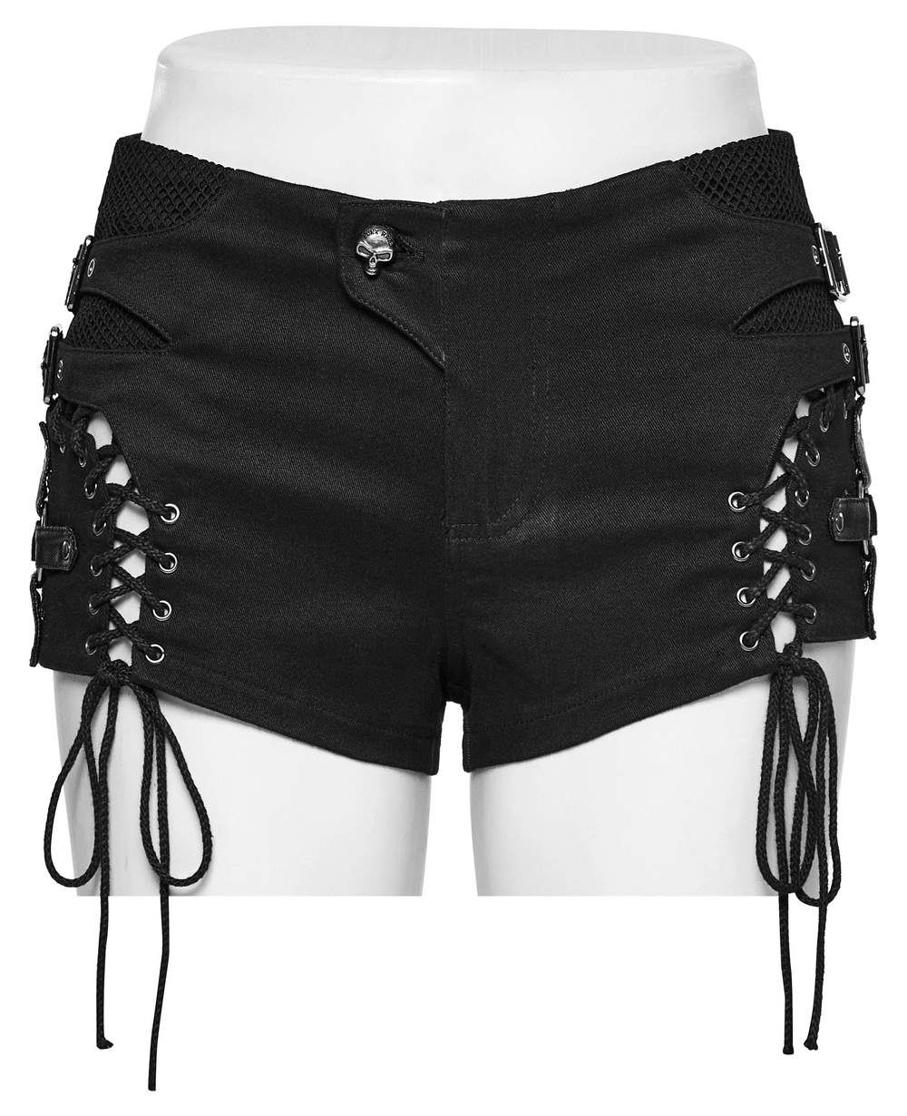 Gothic Women's Shorts with Low Waist and Side Laces
