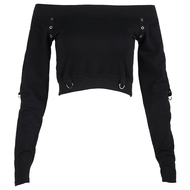Gothic Women's Top With Rivet In Rock Style / Streetwear Of Long Sleeve And Off Shoulder