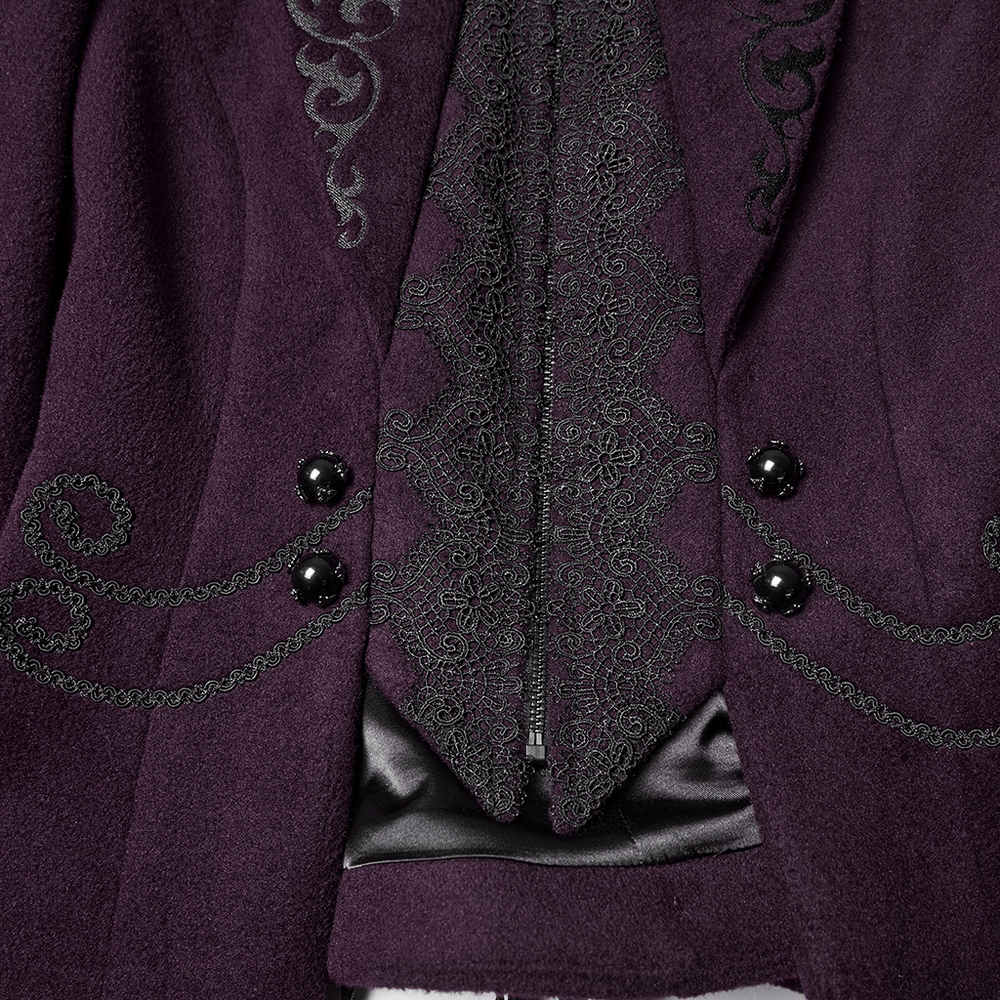 Gothic Woolen Jacket with Embroidery and Lace Back