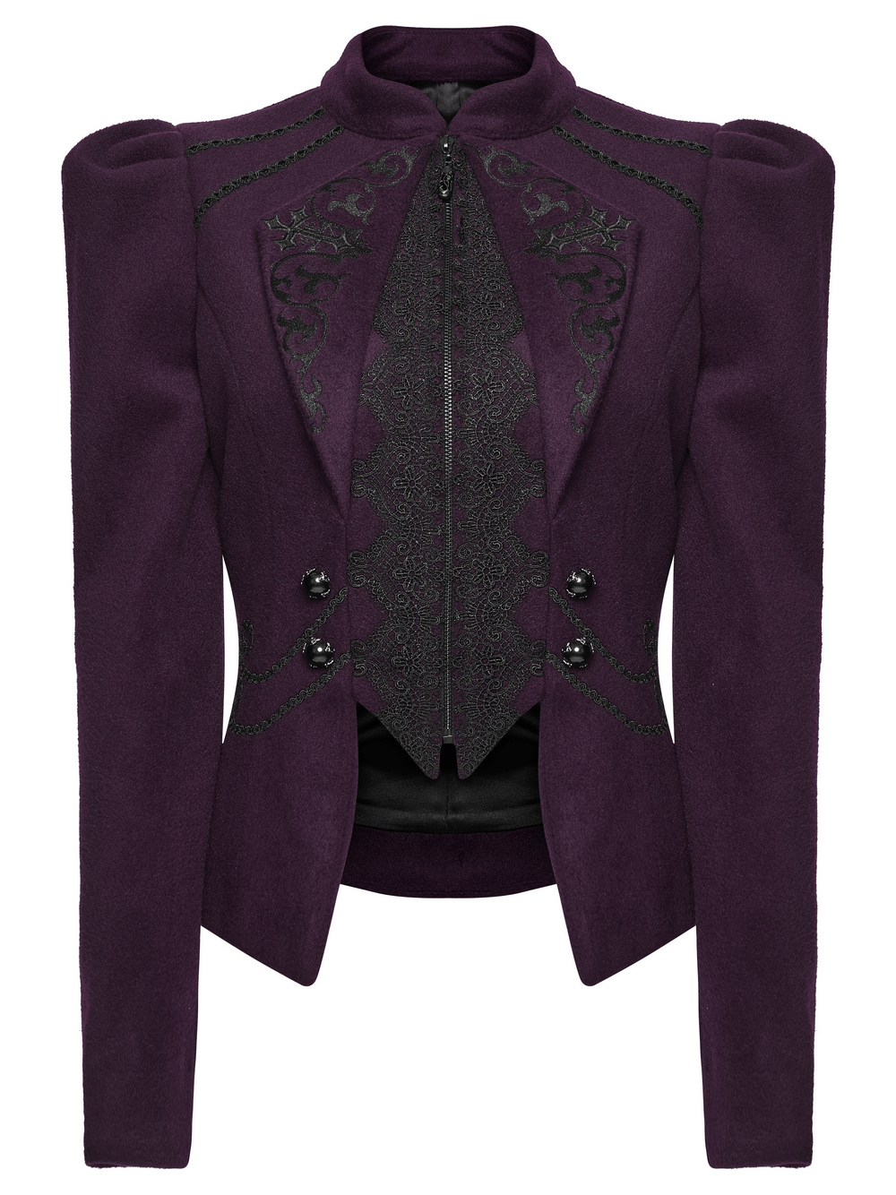 Gothic Woolen Jacket with Embroidery and Lace Back