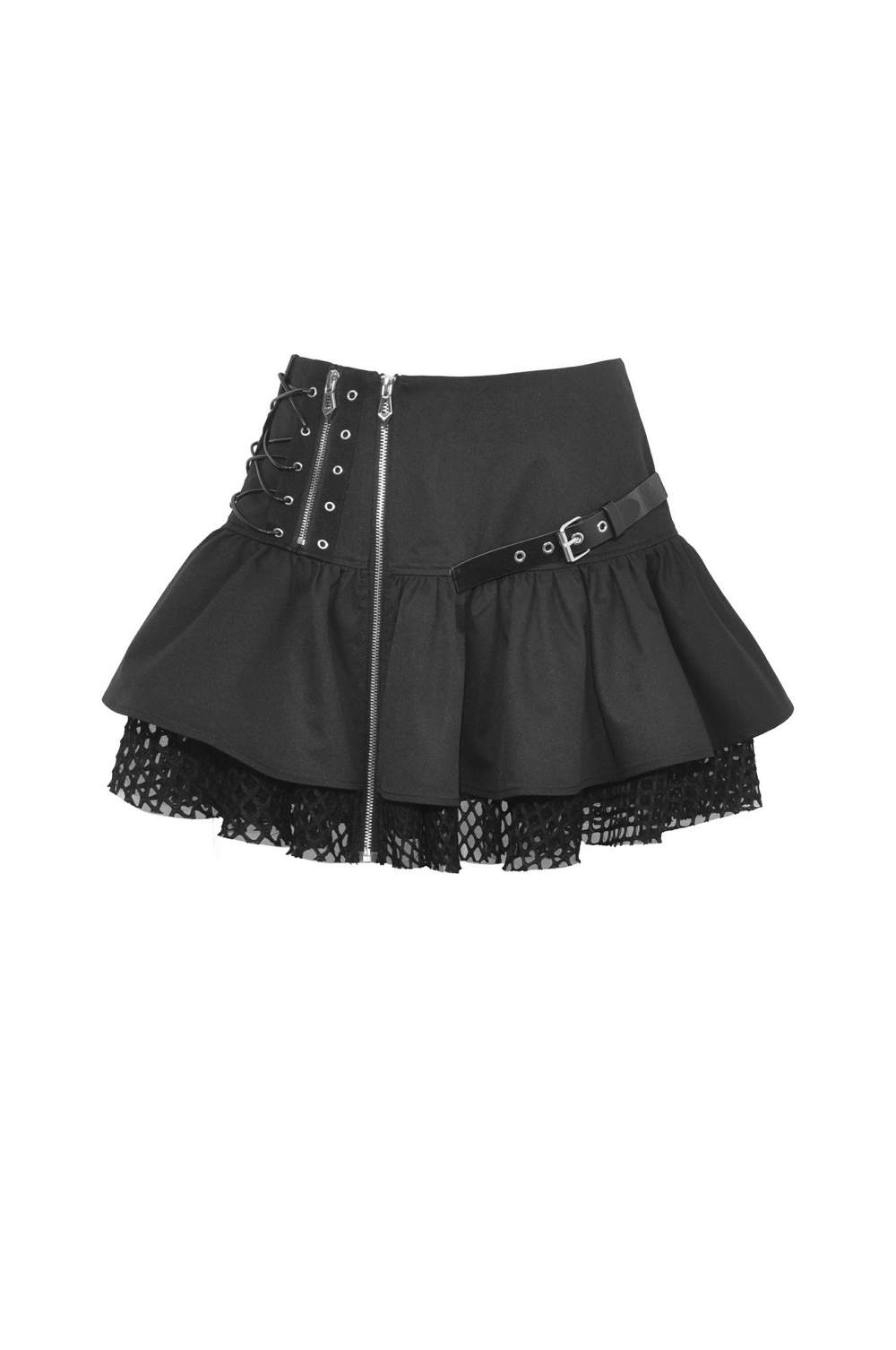 Gothic Zipper Lace-Up Mini Skirt With Buckle Details