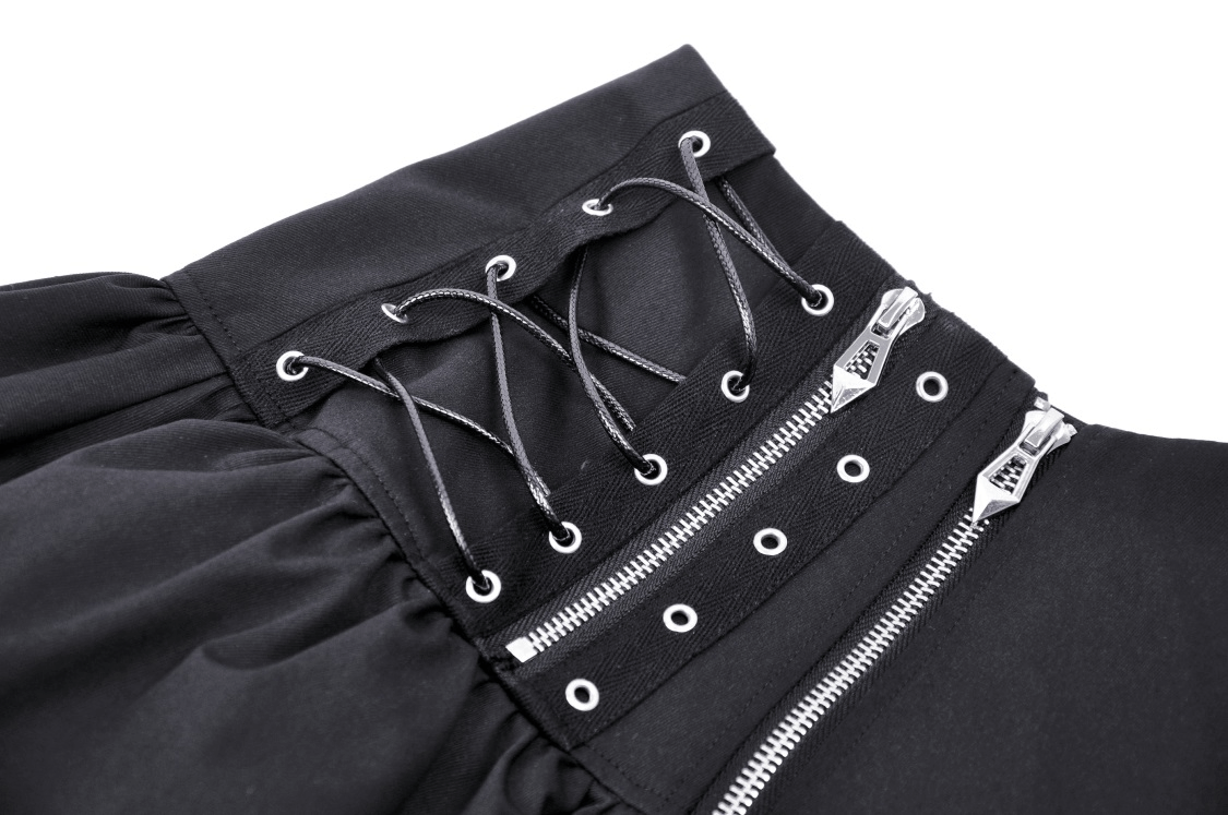Gothic Zipper Lace-Up Mini Skirt With Buckle Details