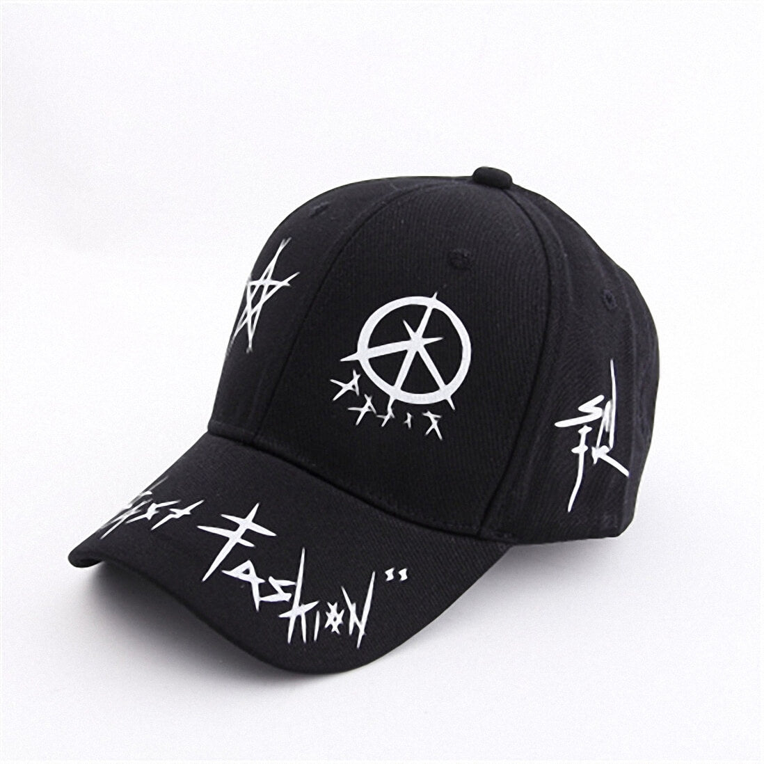 Graffiti Snapback Baseball Cap / Black and White Patchwork Men Women Punk Grunge hat