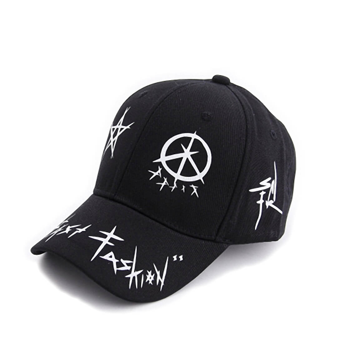 Graffiti Snapback Baseball Cap / Black and White Patchwork Men Women Punk Grunge hat
